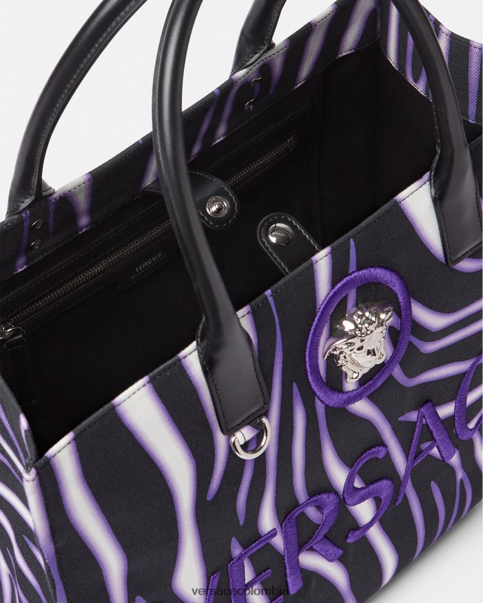 mujer bolso shopper grande con estampado de cebra Versace estampado y violeta 2RP40F349 bolsas