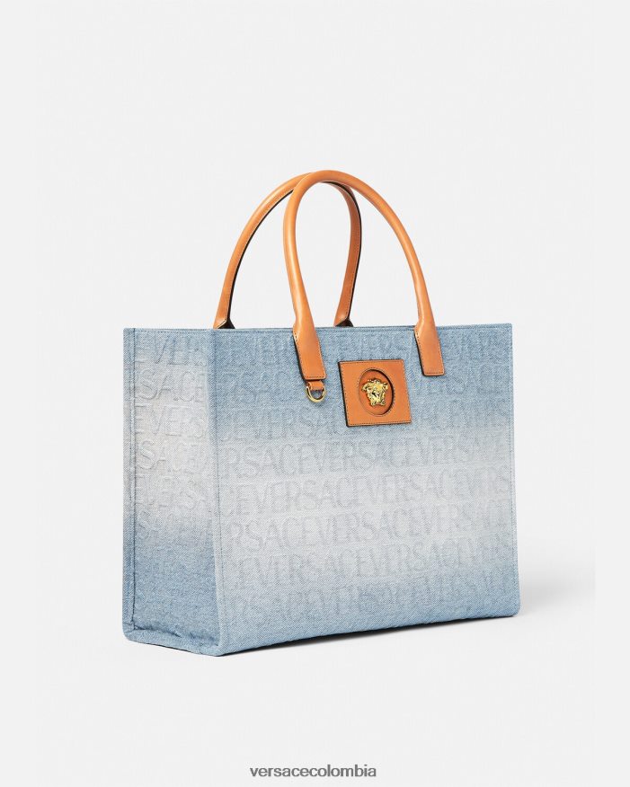 mujer bolso tote grande de mezclilla Versace azul claro 2RP40F324 bolsas