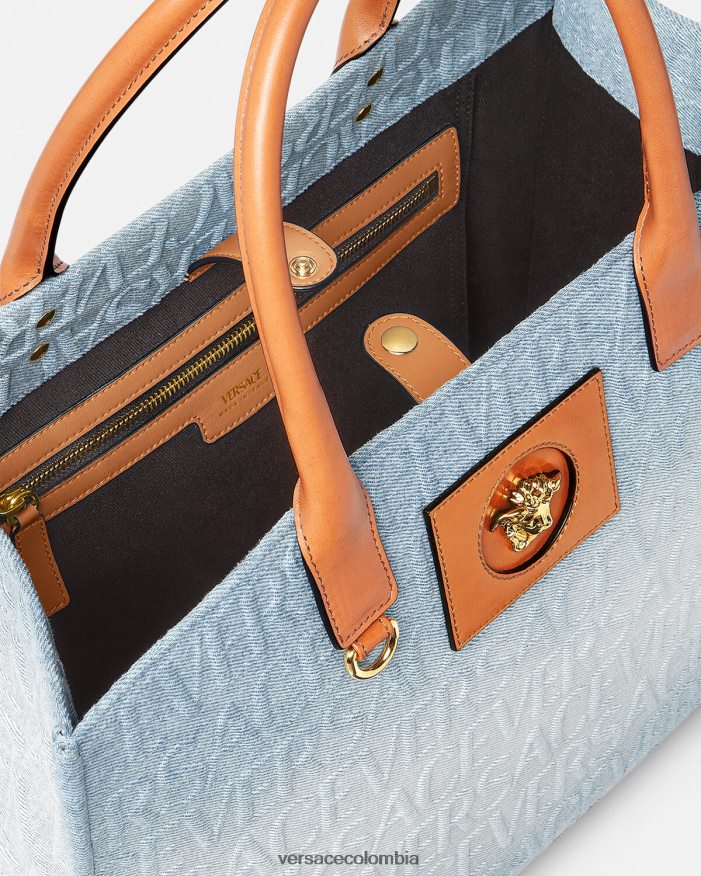 mujer bolso tote grande de mezclilla Versace azul claro 2RP40F324 bolsas