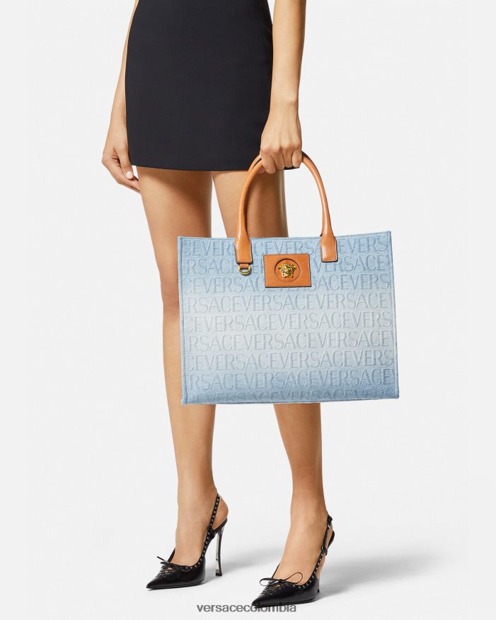 mujer bolso tote grande de mezclilla Versace azul claro 2RP40F324 bolsas