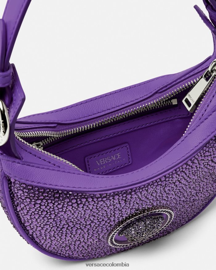 mujer bolso hobo mini con repetición de cristales Versace Violeta 2RP40F299 bolsas