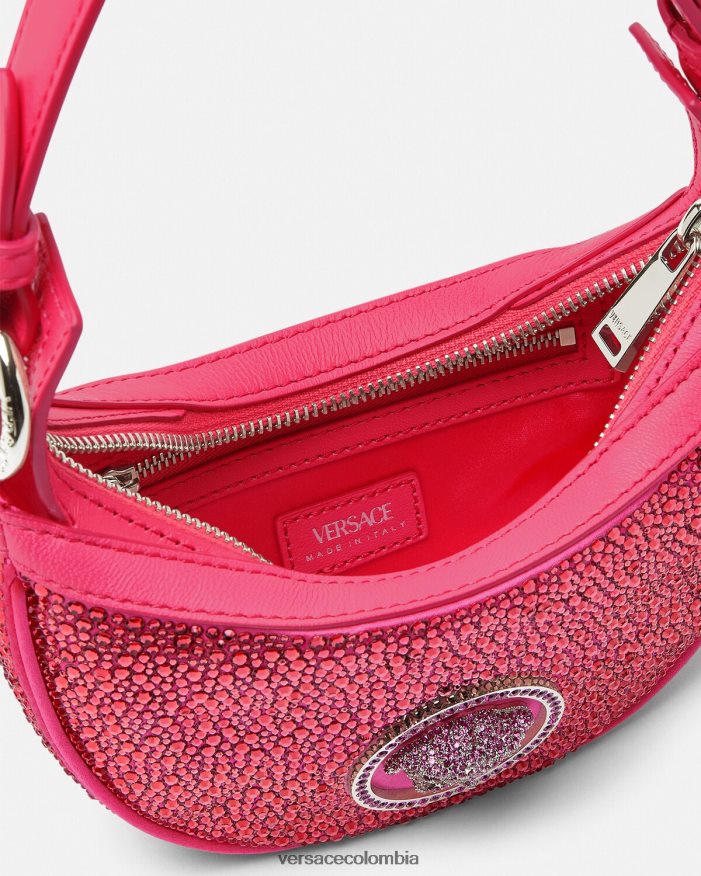 mujer bolso hobo mini con repetición de cristales Versace fucsia 2RP40F291 bolsas
