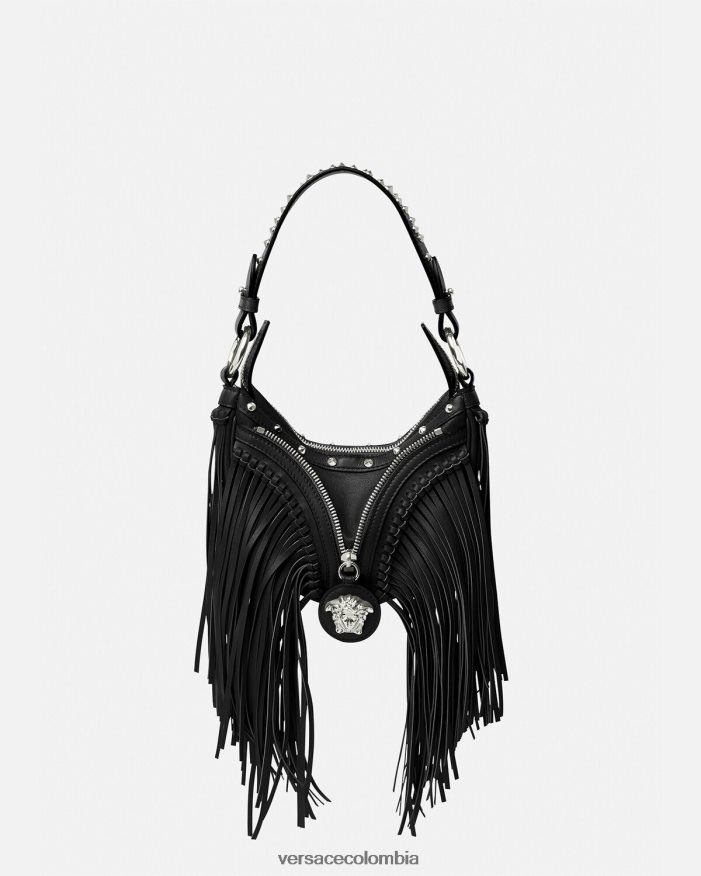mujer bolso hobo mini con repetición de flecos Versace negro 2RP40F297 bolsas