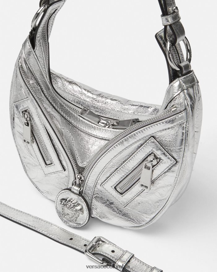 mujer bolso hobo pequeño metalizado repetido Versace gris 2RP40F280 bolsas
