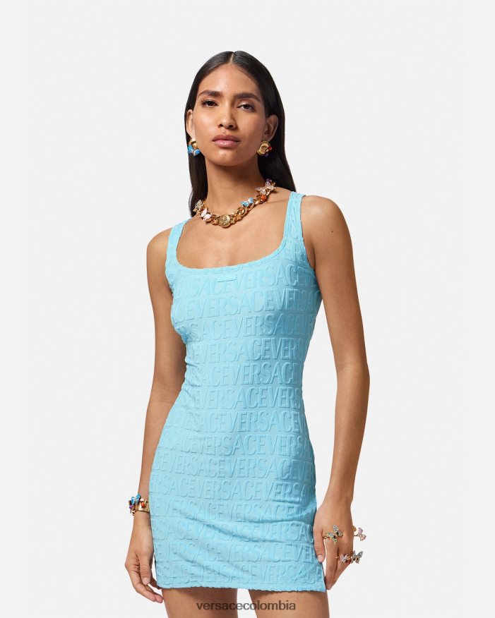 mujer vestido tipo toalla por toda la prenda Versace azul claro 2RP40F1190 ropa interior y ropa de playa