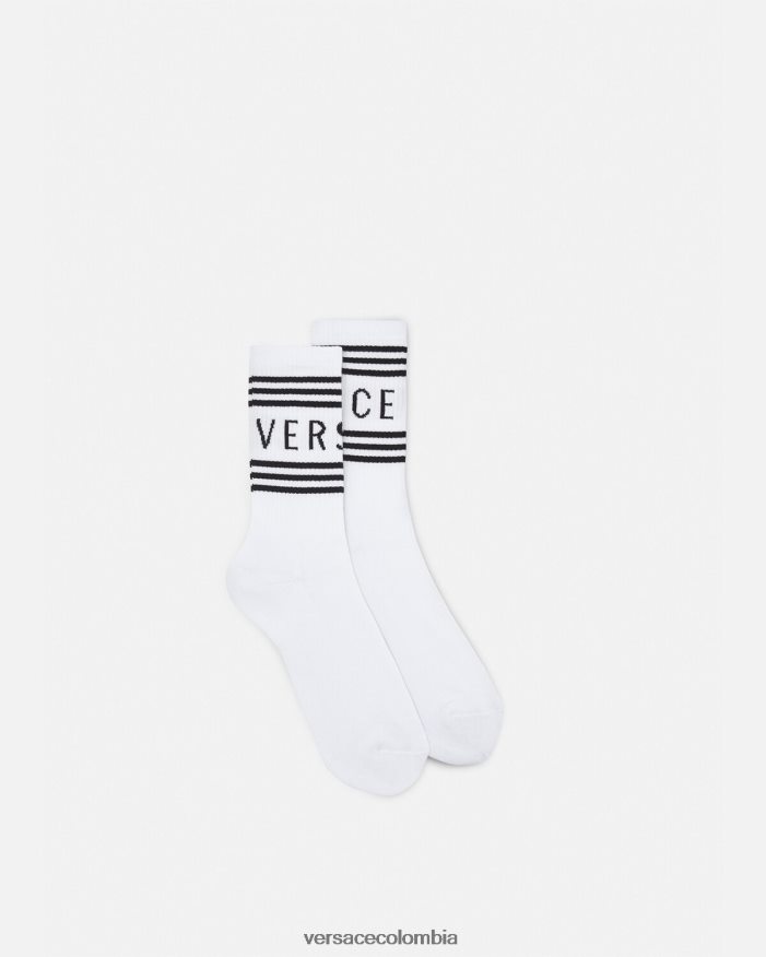 mujer calcetines con logo vintage Versace blanco 2RP40F1100 ropa interior y ropa de playa