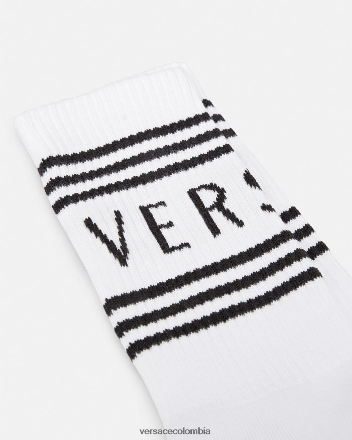 mujer calcetines con logo vintage Versace blanco 2RP40F1100 ropa interior y ropa de playa