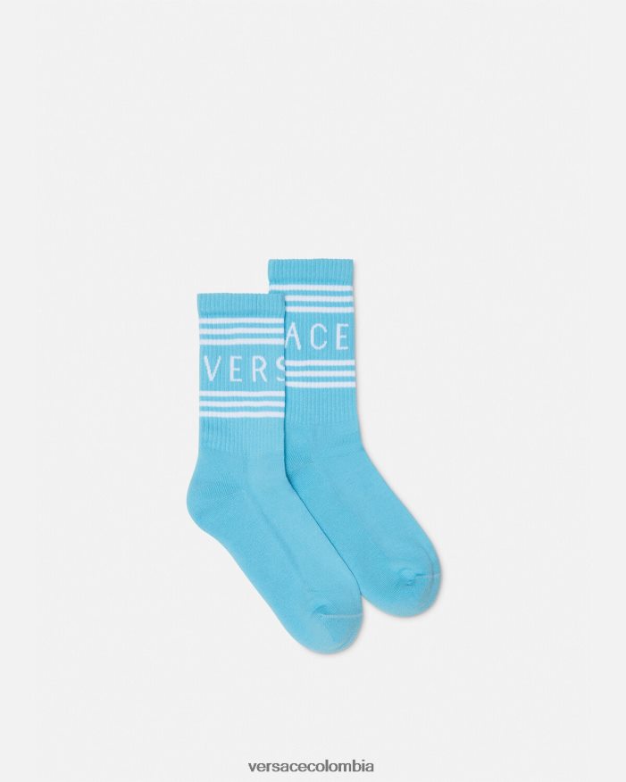 mujer calcetines con logo vintage años 90 Versace azul claro 2RP40F1099 ropa interior y ropa de playa