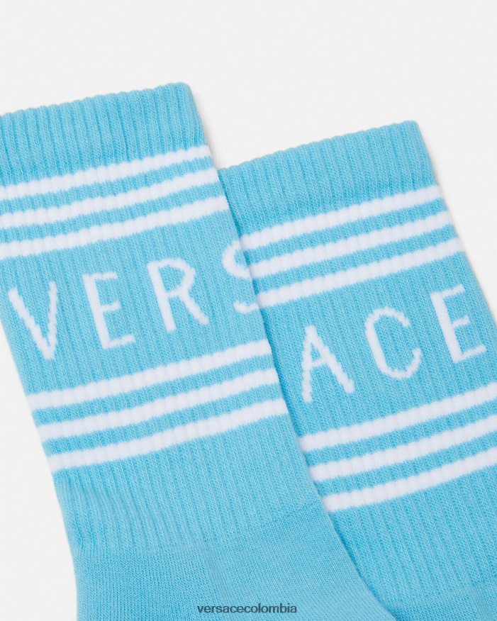 mujer calcetines con logo vintage años 90 Versace azul claro 2RP40F1099 ropa interior y ropa de playa