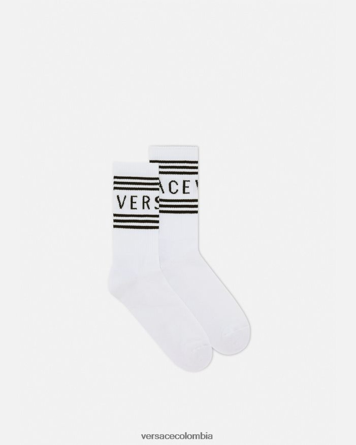 mujer calcetines con logo vintage años 90 Versace blanco 2RP40F1101 ropa interior y ropa de playa