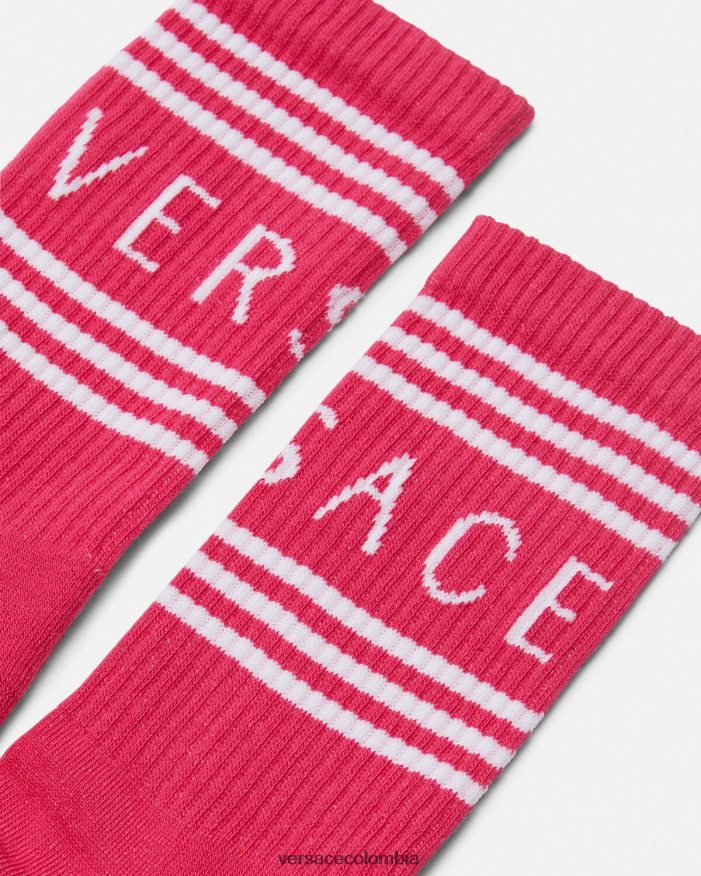 mujer calcetines con logo vintage años 90 Versace fucsia 2RP40F1106 ropa interior y ropa de playa
