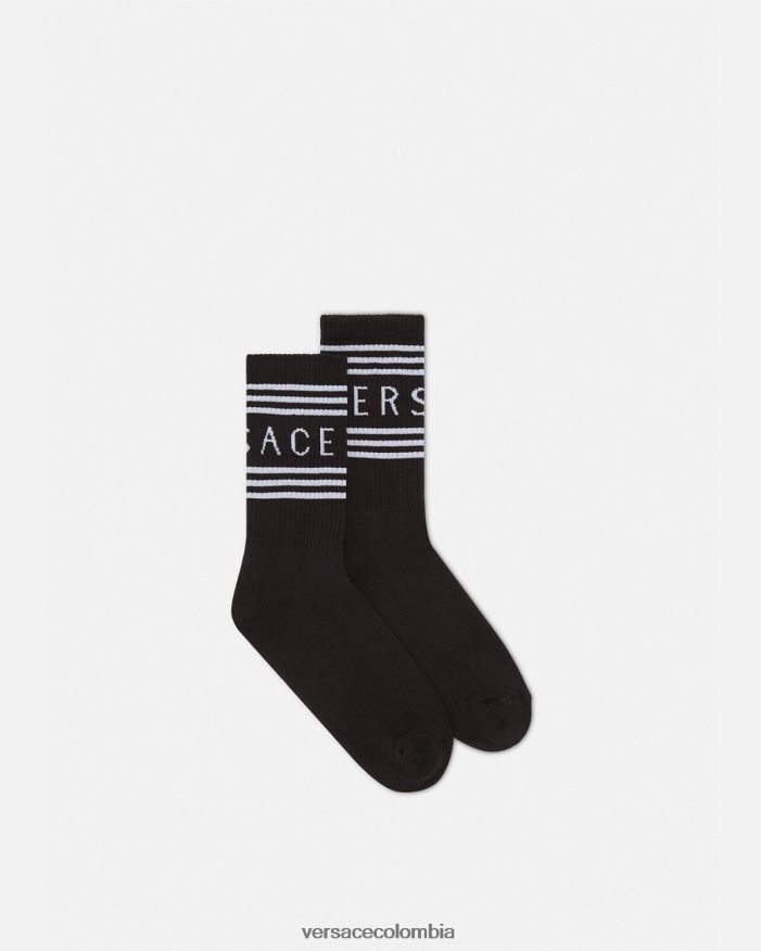 mujer calcetines con logo vintage años 90 Versace negro 2RP40F1102 ropa interior y ropa de playa