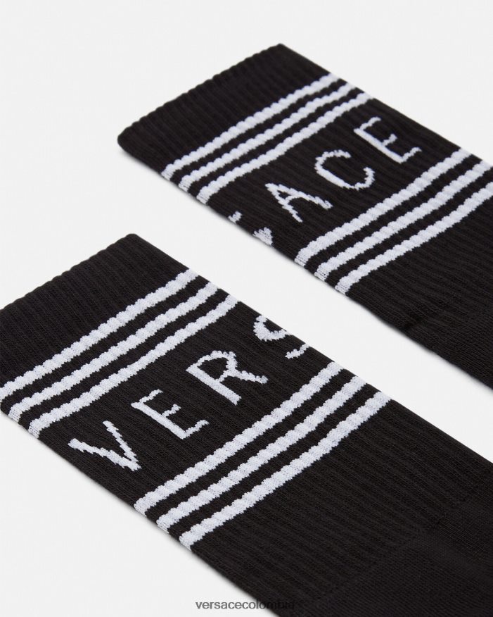 mujer calcetines con logo vintage años 90 Versace negro 2RP40F1102 ropa interior y ropa de playa