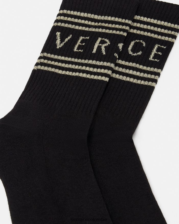 mujer calcetines con logo vintage años 90 Versace oro negro 2RP40F1103 ropa interior y ropa de playa