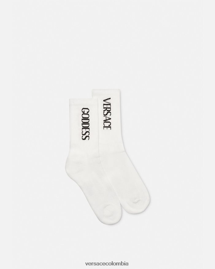 mujer calcetines de diosa Versace blanco negro 2RP40F1109 ropa interior y ropa de playa