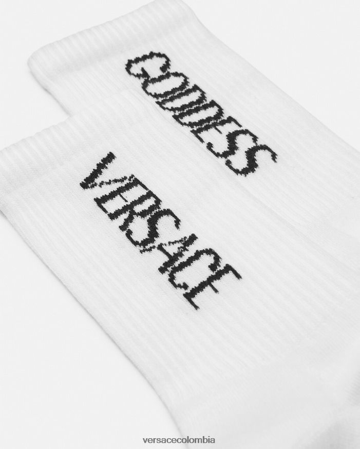 mujer calcetines de diosa Versace blanco negro 2RP40F1109 ropa interior y ropa de playa