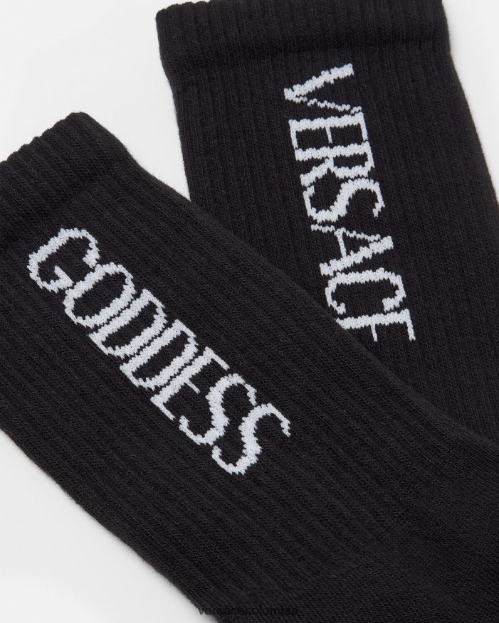 mujer calcetines de diosa Versace negro 2RP40F1110 ropa interior y ropa de playa