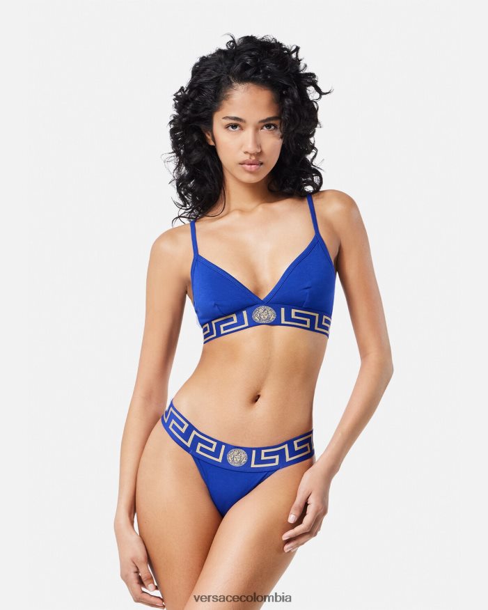 mujer bralette con borde de greca Versace azul 2RP40F1046 ropa interior y ropa de playa