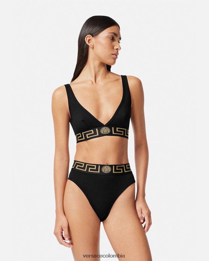 mujer bralette con borde de greca Versace negro 2RP40F1043 ropa interior y ropa de playa