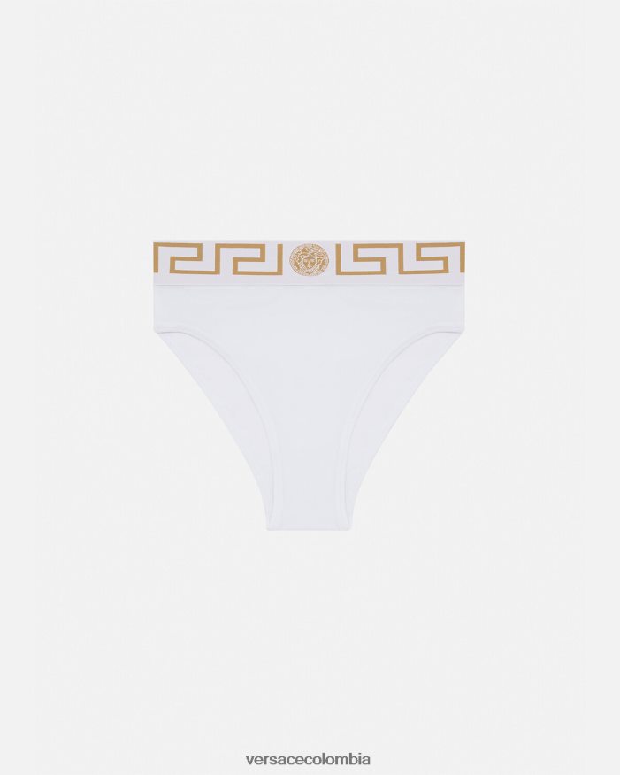 mujer calzoncillos de pernera alta con borde de Greca Versace blanco 2RP40F1056 ropa interior y ropa de playa