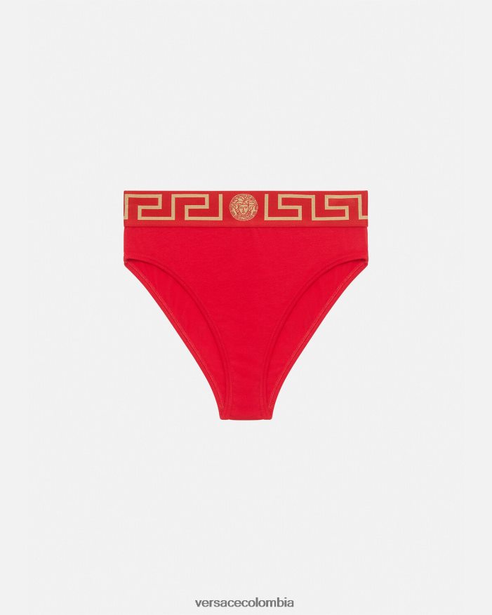 mujer calzoncillos de pernera alta con borde de Greca Versace rojo 2RP40F1054 ropa interior y ropa de playa