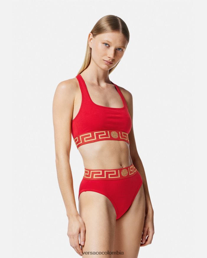 mujer calzoncillos de pernera alta con borde de Greca Versace rojo 2RP40F1054 ropa interior y ropa de playa