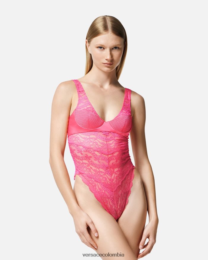 mujer mono de encaje Versace rosa 2RP40F1079 ropa interior y ropa de playa