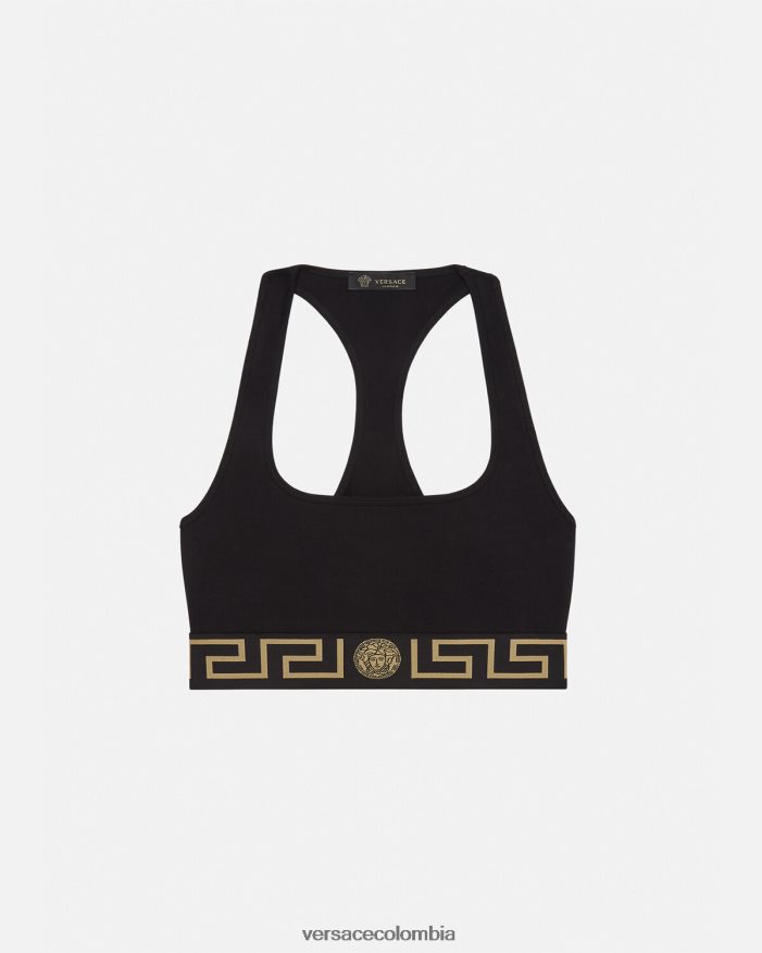 mujer sujetador deportivo con borde de greca Versace negro 2RP40F1036 ropa interior y ropa de playa
