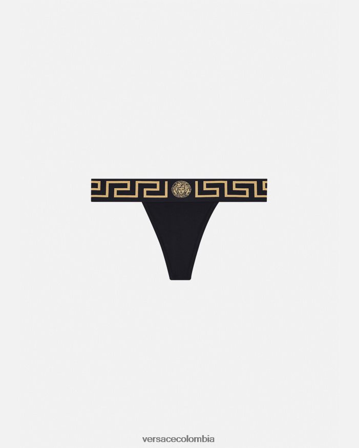 mujer tanga con borde de greca Versace negro 2RP40F1051 ropa interior y ropa de playa