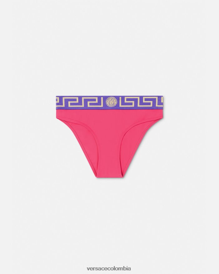 mujer braguitas de bikini con borde de greca Versace rosa y lila 2RP40F1177 ropa interior y ropa de playa