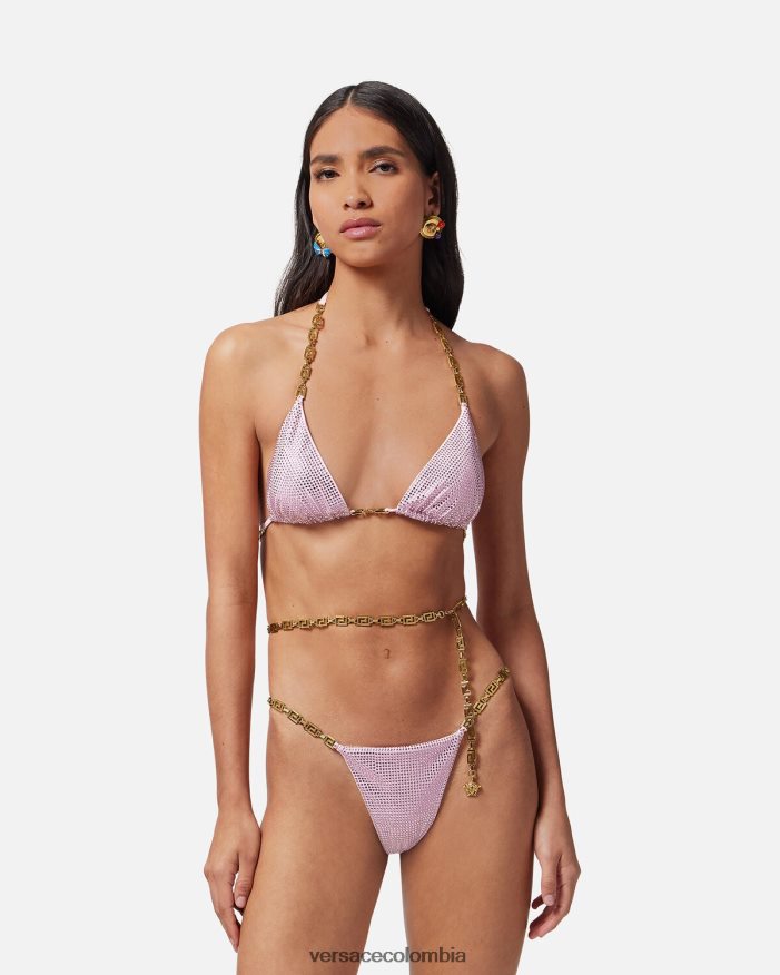 mujer braguitas de bikini con greca de cristal Versace rosa 2RP40F1126 ropa interior y ropa de playa