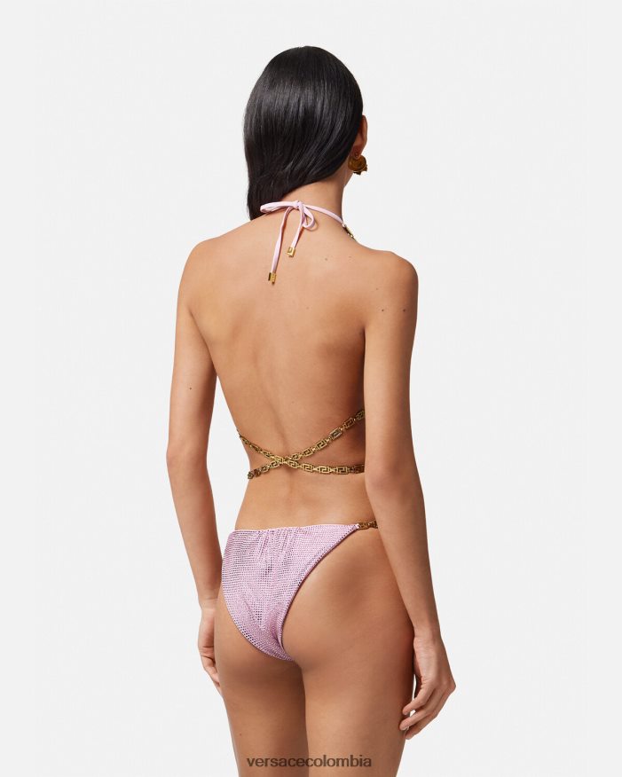 mujer braguitas de bikini con greca de cristal Versace rosa 2RP40F1126 ropa interior y ropa de playa