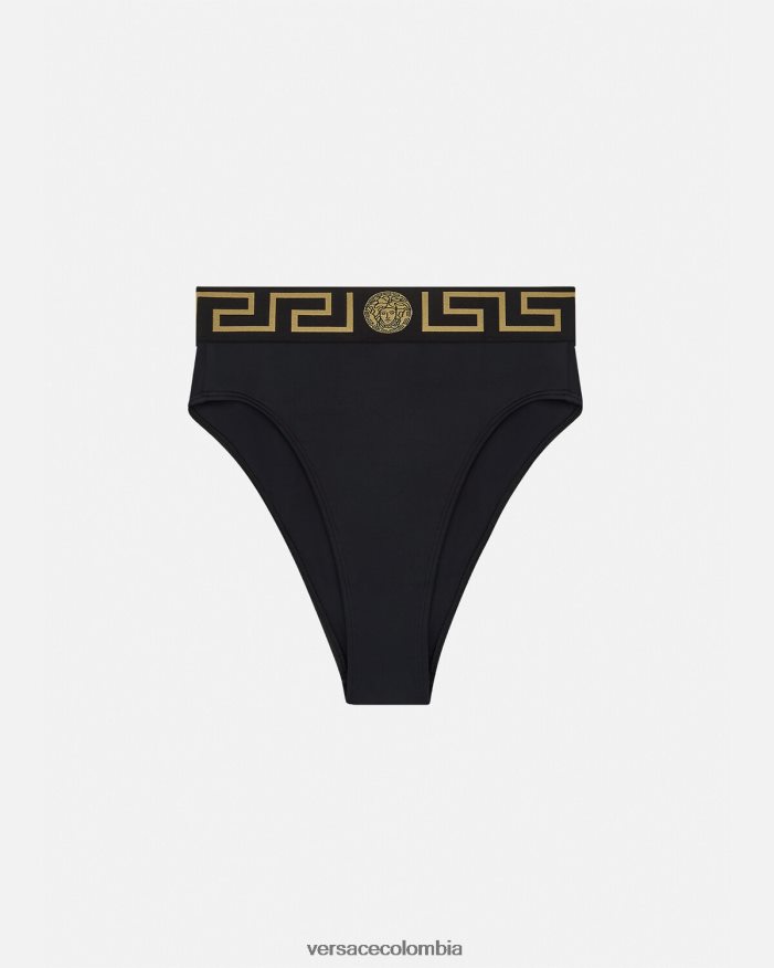 mujer braguitas de bikini de talle alto con borde con Greca Versace negro 2RP40F1153 ropa interior y ropa de playa