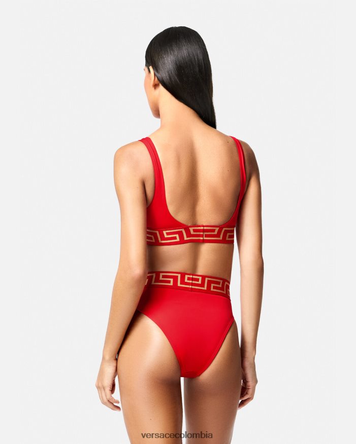 mujer braguitas de bikini de talle alto con borde con Greca Versace rojo 2RP40F1154 ropa interior y ropa de playa