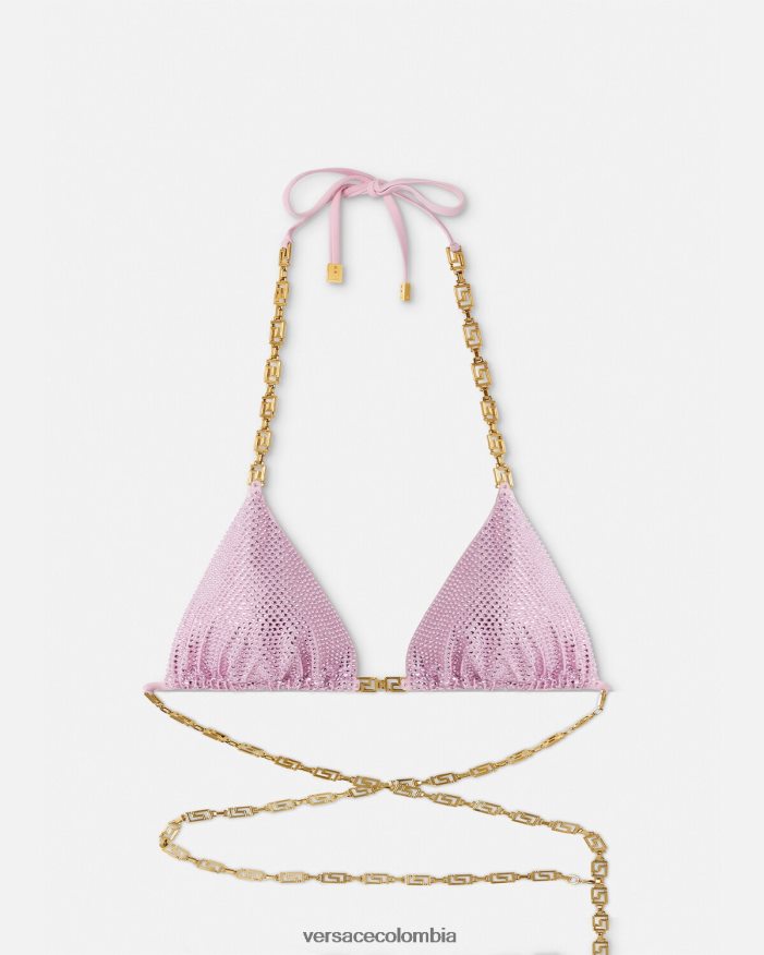 mujer top de bikini con greca de cristal Versace rosa 2RP40F1125 ropa interior y ropa de playa