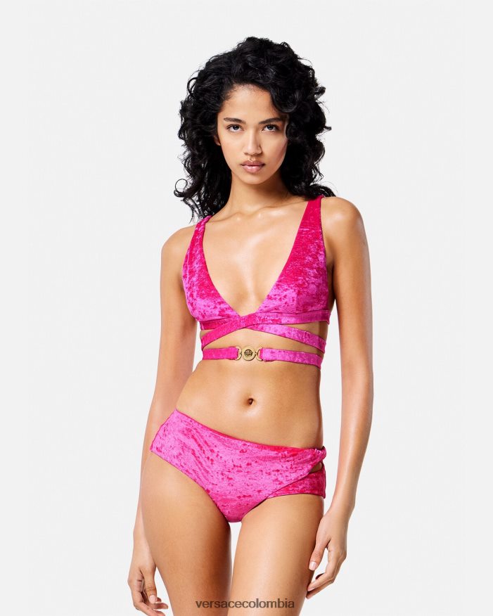 mujer top de bikini de terciopelo con Medusa '95 Versace fucsia 2RP40F1173 ropa interior y ropa de playa
