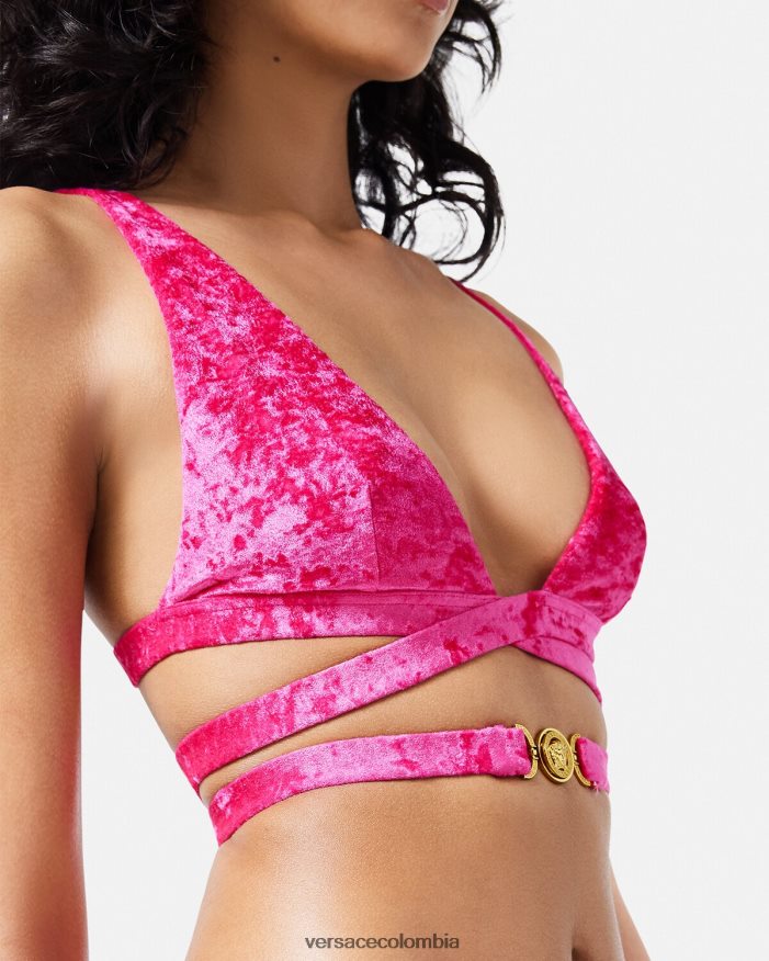 mujer top de bikini de terciopelo con Medusa '95 Versace fucsia 2RP40F1173 ropa interior y ropa de playa