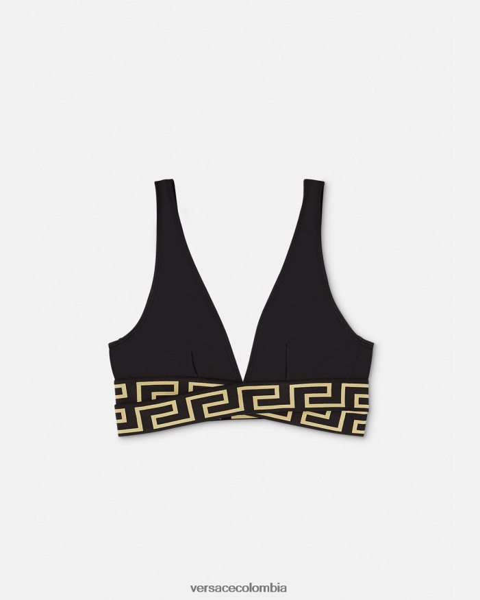 mujer top de bikini de triángulo con borde de greca Versace negro 2RP40F1150 ropa interior y ropa de playa