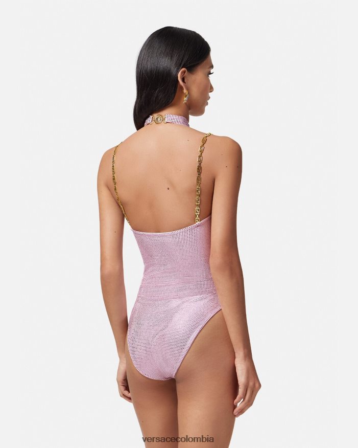 mujer traje de baño con greca de cristal Versace rosa 2RP40F1124 ropa interior y ropa de playa