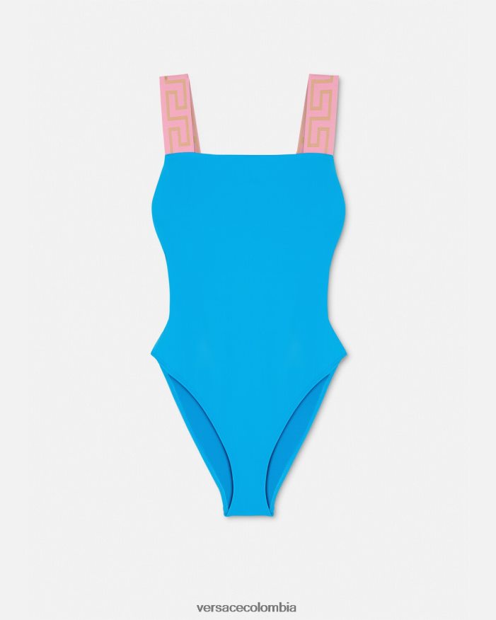 mujer traje de baño de una pieza con borde de greca Versace azul 2RP40F1136 ropa interior y ropa de playa