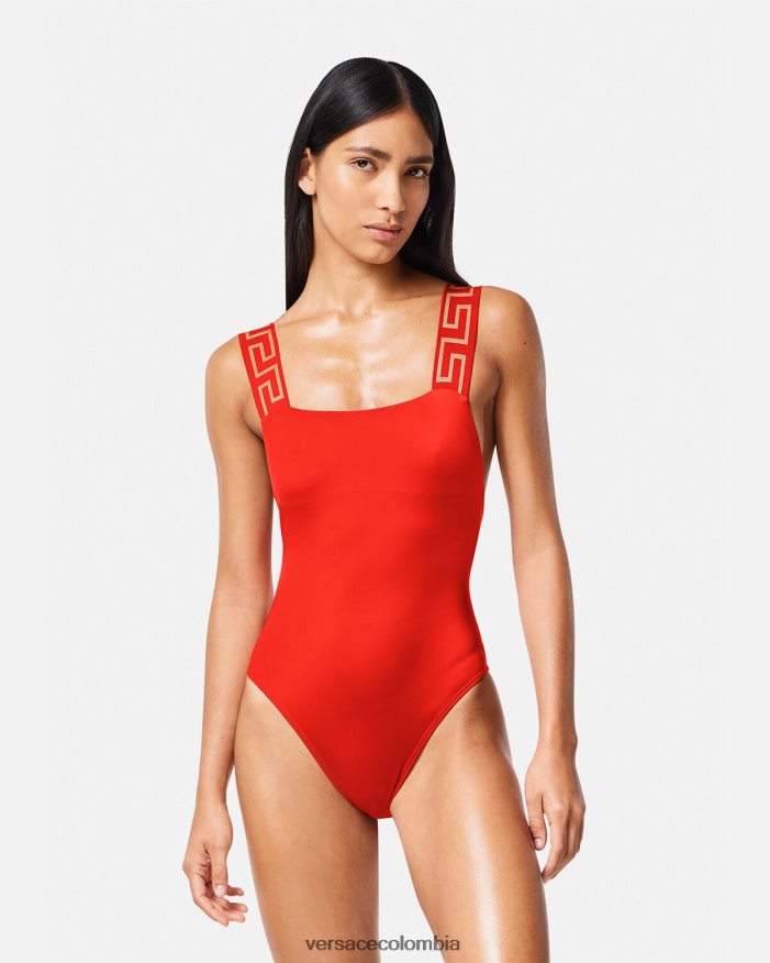 mujer traje de baño de una pieza con borde de greca Versace rojo 2RP40F1159 ropa interior y ropa de playa