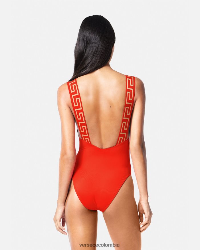 mujer traje de baño de una pieza con borde de greca Versace rojo 2RP40F1159 ropa interior y ropa de playa