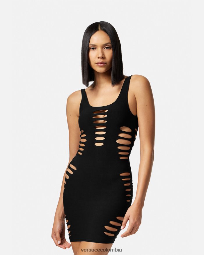 mujer vestido corto con cortes Versace negro 2RP40F1216 ropa interior y ropa de playa
