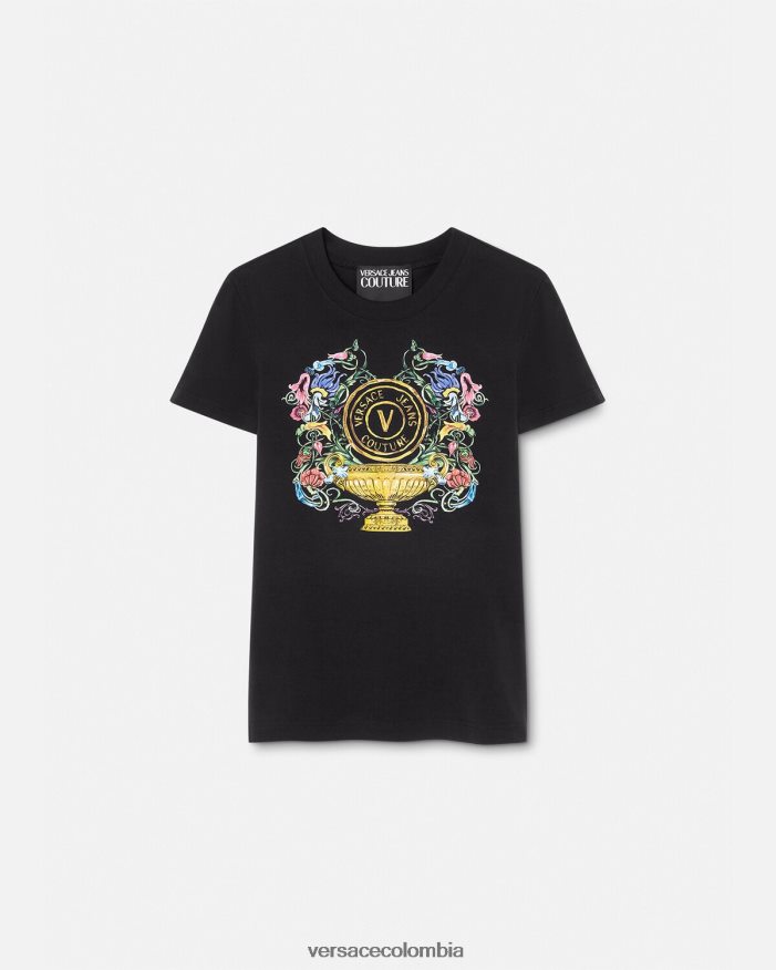 mujer camiseta con emblema en V Versace oro negro 2RP40F2231 ropa