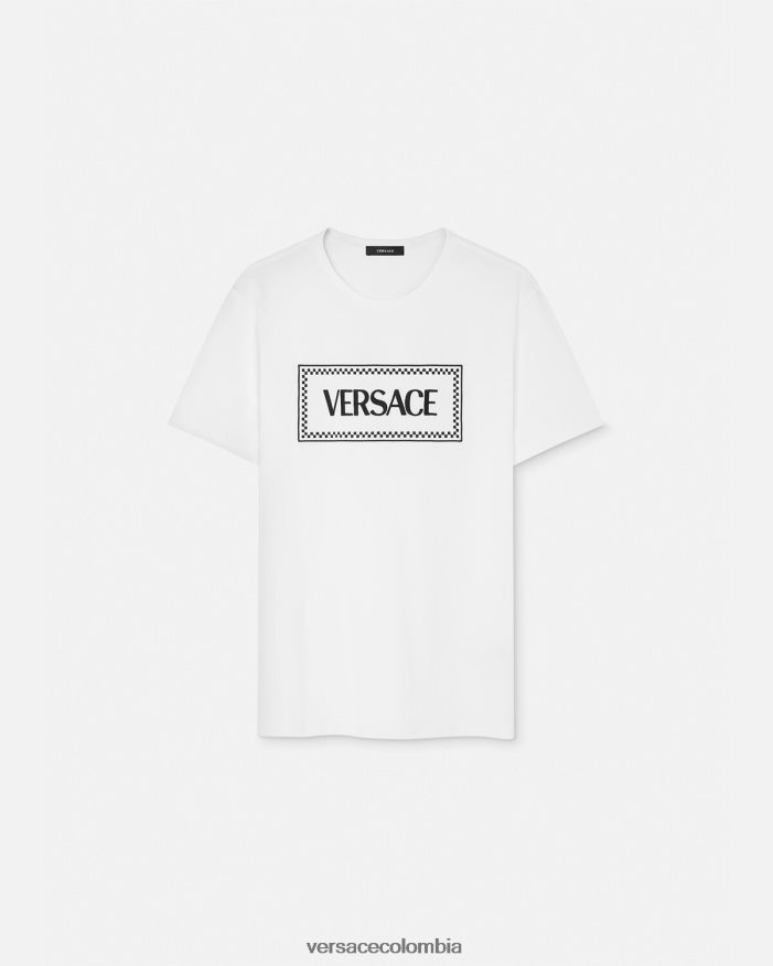 mujer camiseta con logo bordado Versace blanco negro 2RP40F136 ropa