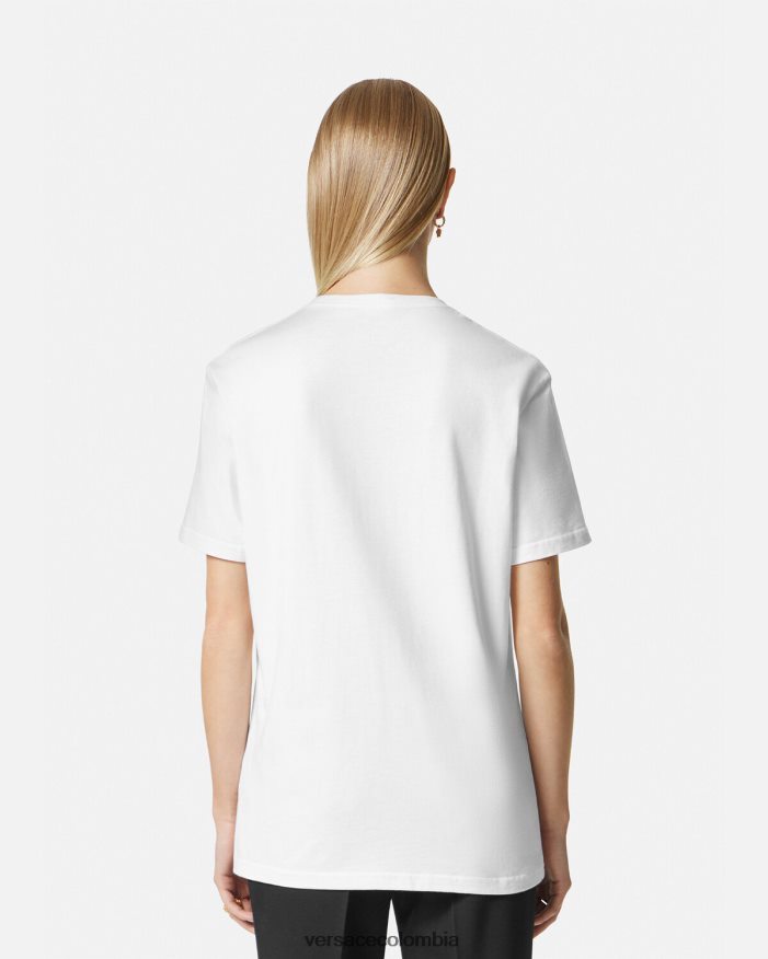 mujer camiseta con logo bordado Versace blanco negro 2RP40F136 ropa