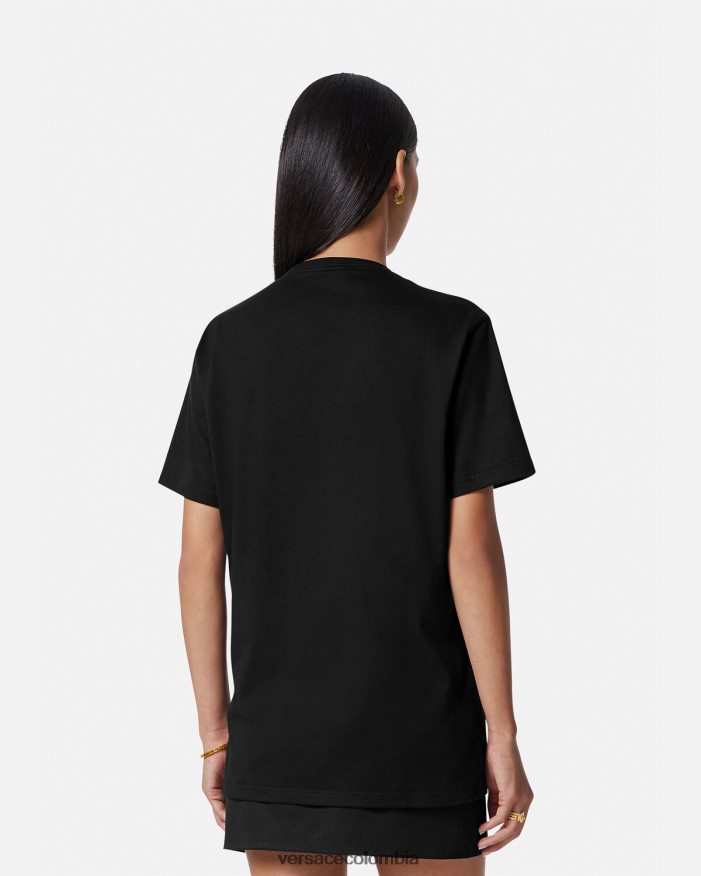 mujer camiseta con logo bordado Versace negro 2RP40F137 ropa