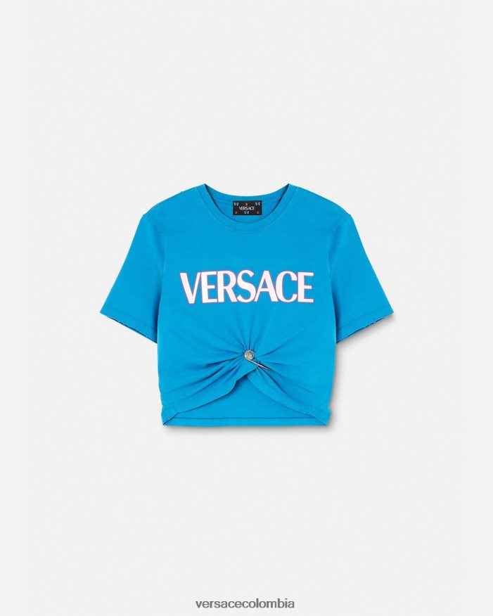 mujer camiseta con logo de imperdible Versace azul 2RP40F140 ropa