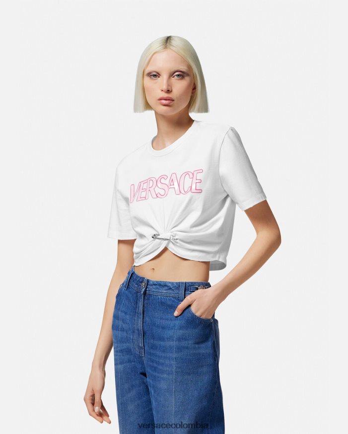 mujer camiseta con logo de imperdible Versace blanco 2RP40F138 ropa