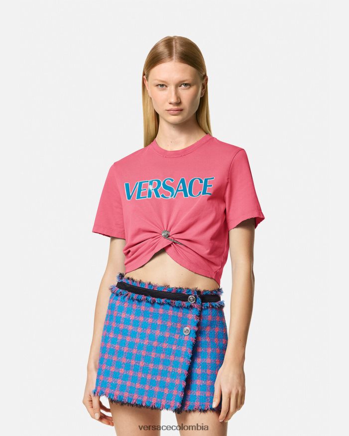 mujer camiseta con logo de imperdible Versace rosa 2RP40F139 ropa